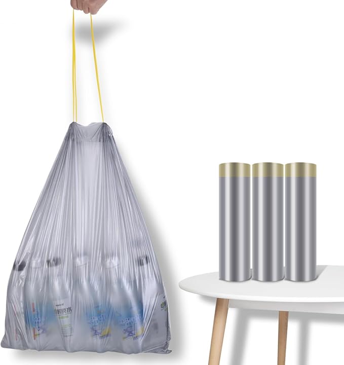 Trash Bags, Drawstring, 45 Count 8 Gallon Trash Bags/Garbage Bags, Wastebasket Liners for Bathroom Bedroom Office Trash Can