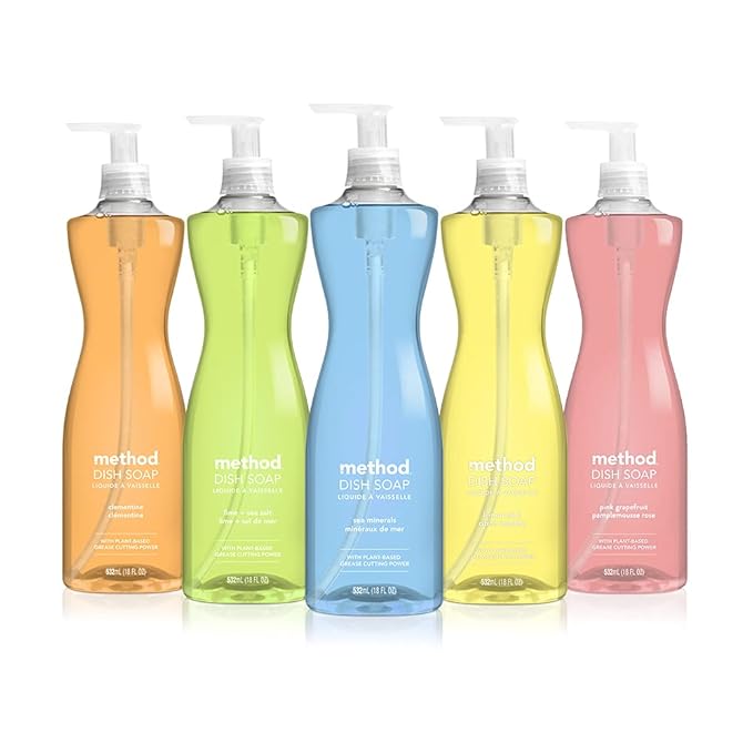 Method Gel Dish Soap, Sea Minerals Scent, Tough on Grease & Stuck-on Food, Cruelty Free Formula, Made with Recycled Plastic, 18 Fl Oz (Pack of 6)