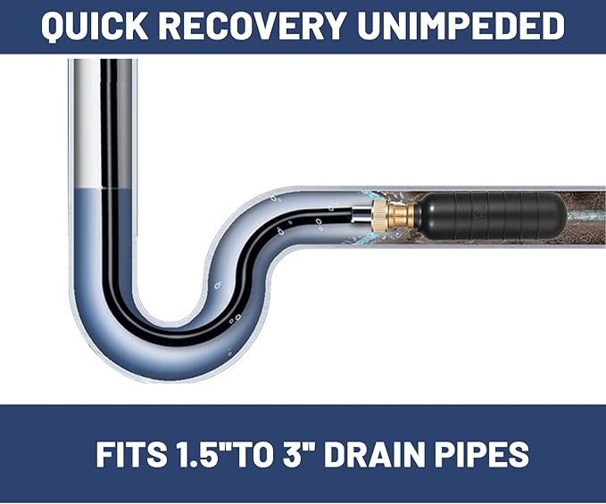 Drain Bladder Kit, Drain Cleaning Bladder With Water Stop Valve Faucet Adapter And 16 3/8ft Garden Hose, Drain Blockage Unclog Kit For Bathroom Drains Kitchen Sinks, Fit 1.5 To 3 IN Drain Pipes