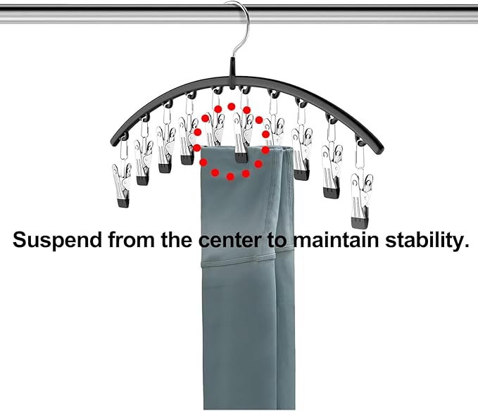 YRXEFY Legging Organizer for Closet, 2 Pack Metal Yoga Pants Hangers with 10 Clips Holds 20 Leggings, Space Saving Hanging Closet Organizer for Small Spaces, Apartment Essentials, Dorm Organization, C