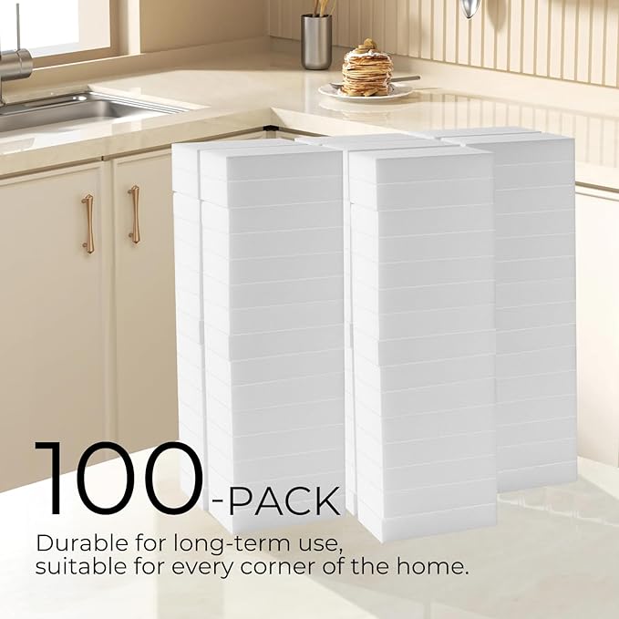 (100 Pack 3.9"x2.3"x0.8") Melamine Sponges Magic Cleaning Sponges in Bulk Eraser Sponges for Kitchen Bathroom Cleaning Supplies for Stains and Dirt