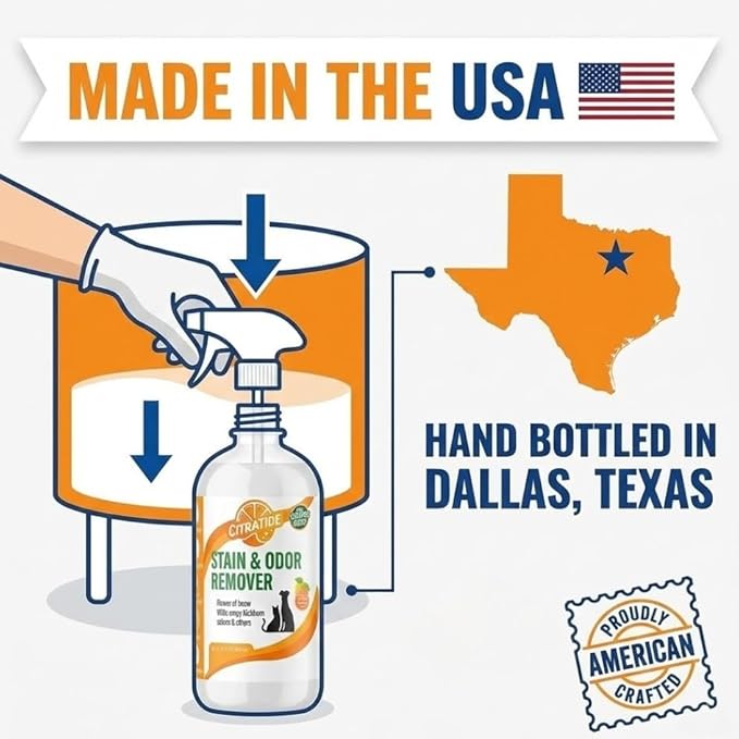 Pet Stain & Odor Remover Spray – Citrus Powered, Non-Toxic, Safe for Pets & Kids, Multi-Surface Cleaner for Carpet, Upholstery, Hardwood & More – USA Made Odor Eliminator