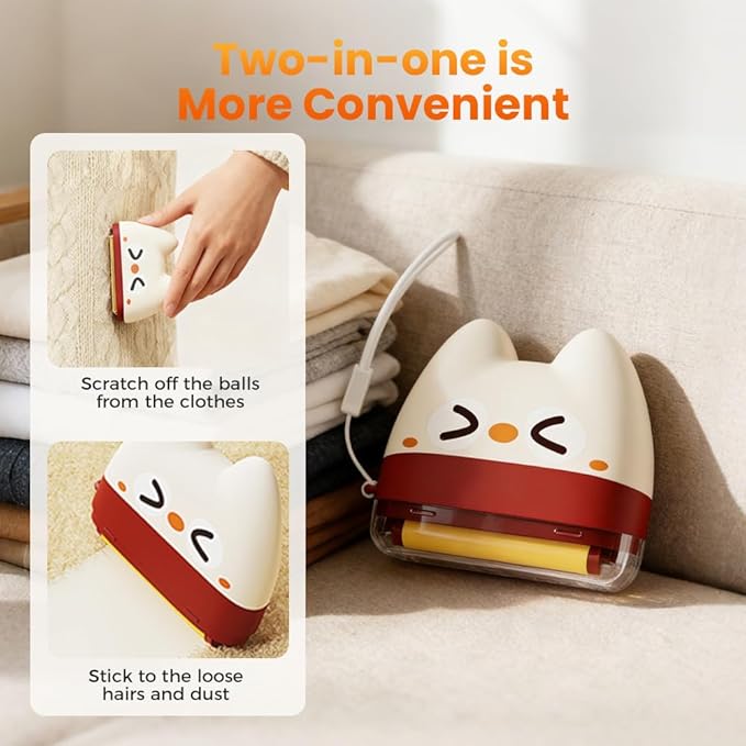 Portable Washable Lint Roller, 2026 New Reusable 2 in 1 Lint Rollers and Fabric Shaver, Mini Lint Roller Pet Hair Remover for Pet Hair and Dust Removal, Lint Remover for Clothes (Yellow-2PCS)