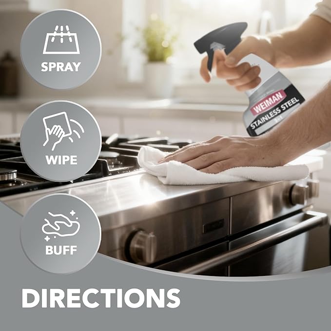 Weiman Stainless Steel Cleaner and Polish - Protects Appliances from Fingerprints and Leaves a Streak-Free Shine for Refrigerator, Dishwasher, Oven & Grill, Cleaning Supplies, Microfiber Cloth