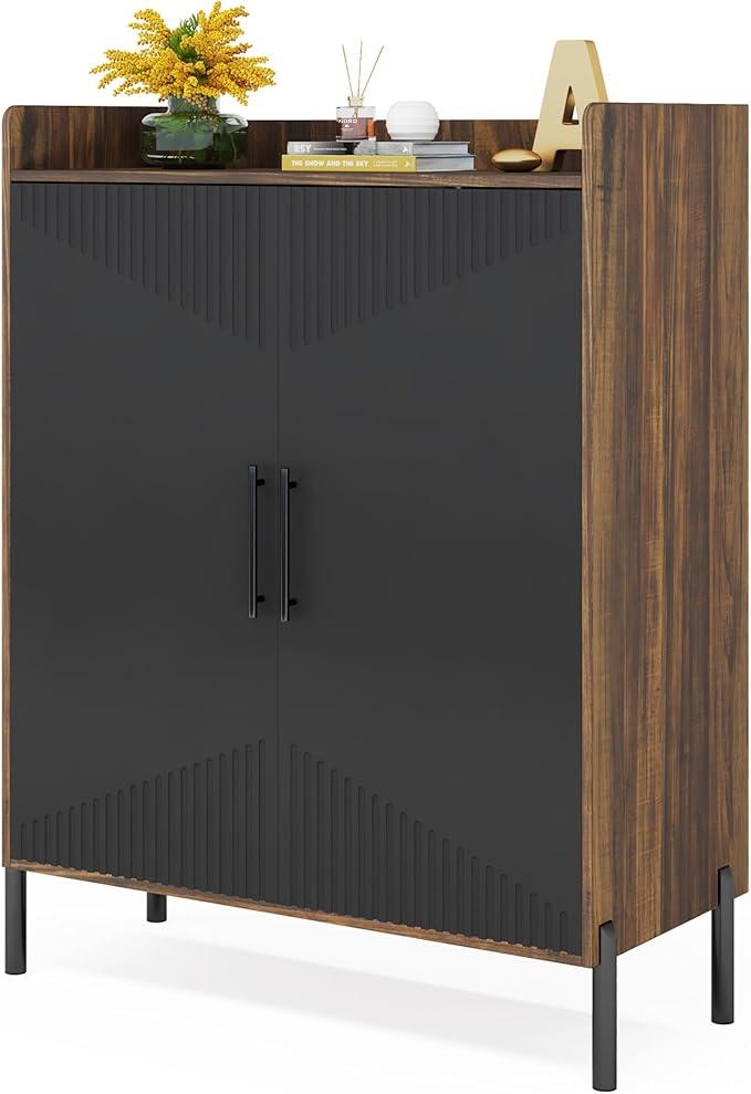 Tribesigns Large Shoe Cabinet with Doors, 6-Tier Entryway Shoe Storage Cabinet with Shelves, 30 Pairs Modern Shoes Rack Organizer for Hallway, Closet, Bedroom, Living Room (Brown/Black)