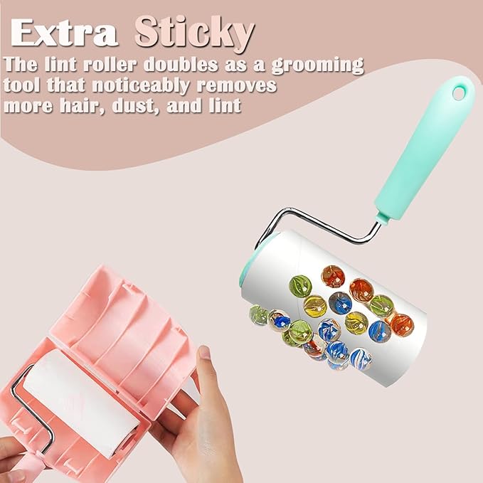 Lint Roller Remover with 180 Sheets, Pet Hair Remover Extra Sticky Roller Hair Dust Remover for Clothes, Furniture, Travel Household 1 Handle+3 Rollers Dog &Cat Hair Removal (Pink)