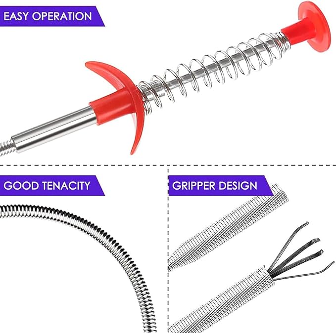 Drain Snake,33 inch Flexible Grabber Claw Pick Up Reacher Tool,Drain Clog Remover - Gutter Cleaning Tools for Home Sink, Bathroom Tub,Drain, Toilet, Tight Spaces