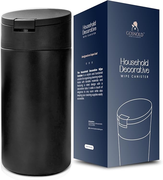 Extra Large Refillable Disinfecting Wet Wipes Dispenser (Black) | Fits Clorox, Lysol, Bleach, Sanitizing Wipes | Durable Reusable Wipes Holder for Kitchen, Bathroom, Office | Gosnold Home & Garden