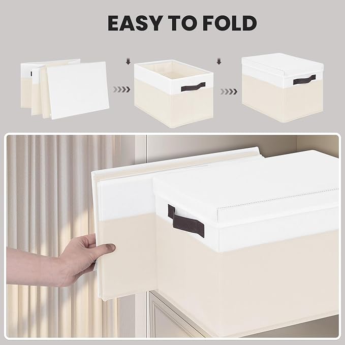 Large Closet Organizer Bins with Lids 4 Pack - Nursery Storage Baskets for Shelves Bedroom Dorm - Stackable Decorative RV Closet Organization Cubes with Handles for Clothes Purse Blanket Towel