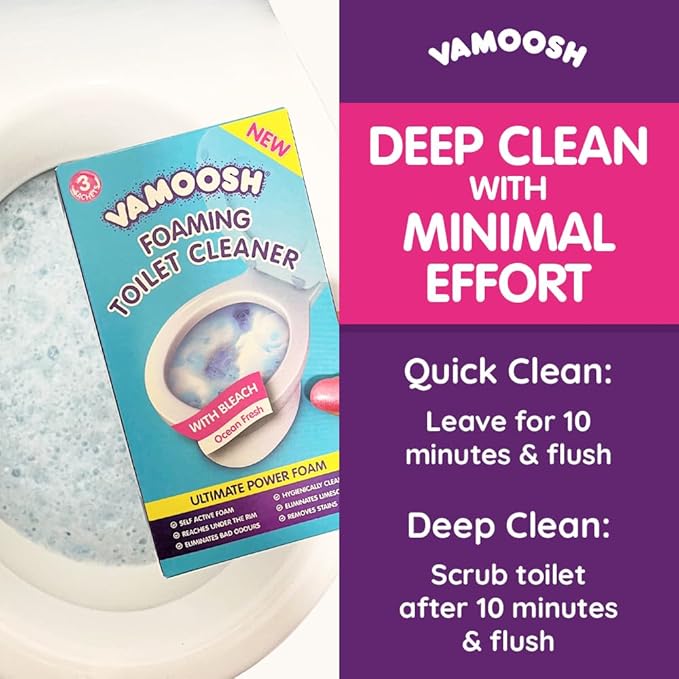 Vamoosh 6-in-1 Toilet Foaming Cleaner | Fast Foaming Action | Stays Active for 10 Minutes | Removes Stains | Eliminates Limescale & Removes Odor | Made in the UK | 100g (Pack of 6)