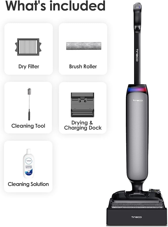 Tineco Wet Dry Vacuum Cleaner 22kPa Suction Floor Cleaner Mop, 50 Min Runtime, iLoop Smart Sensor, DualBlock Anti-Tangle Design, 185℉ Flashdry, Dual-Edge Cleaning, 180° Lay-Flat, Floor One S7 Artist