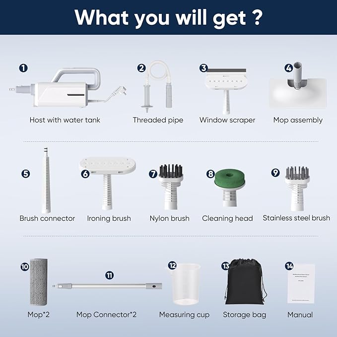 Steam Mop for Floor Cleaning, Steam Cleaner for Home with Handheld 6-in-1 Multi-function Attachments for Hardwood Floors, Clothes, Windows, Tiles Grout, Furniture Cleaning (off-white)