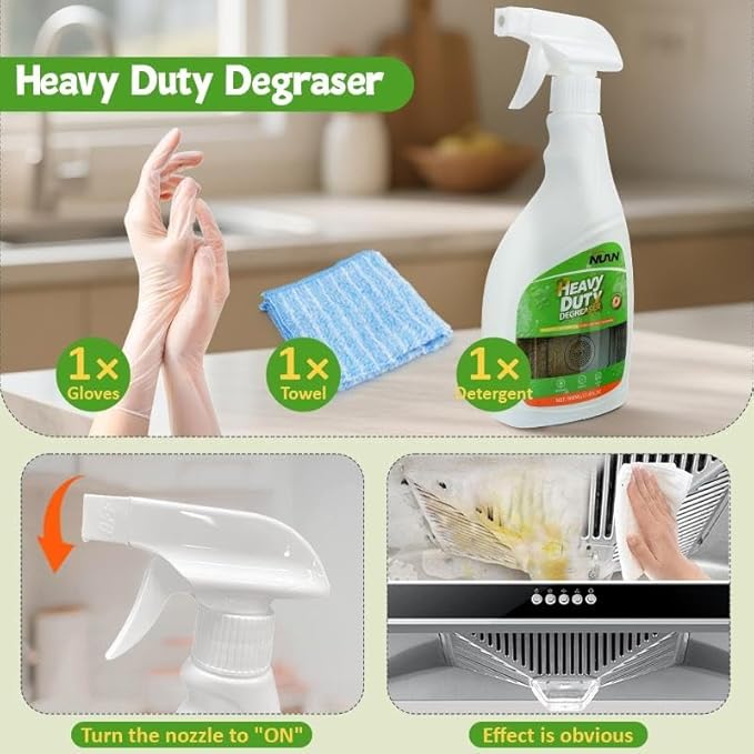 NUAN Heavy Duty Degreaser Spray, 500ML Multi-Purpose Kitchen Oil Stain Remover for Range Hoods, Gas Stove, Countertops
