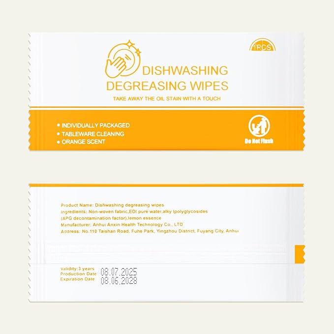Dish Cleaning Wipes Individually Wrapped Travel Dish Soap Wipes Orange Scent Disposable Wipes Portable for Kitchen Outdoor Traveling Camping RV Quick Clean (200)