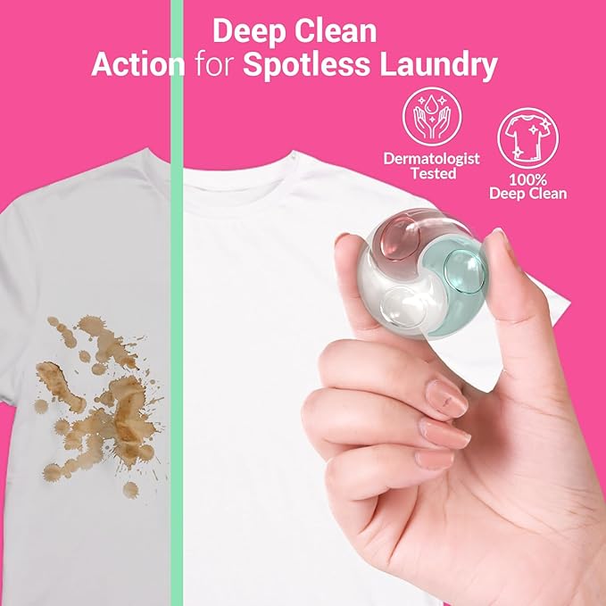 WBM Laundry Detergent Pods, Spring Fragrance Scent, 128 Count - HE Concentrated Laundry Pods With 10x Ultrapower Cleaning and 4D Laundry Stain Remover