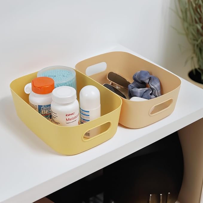 8 Pack Small Drawer Organizer Bins, Plastic Storage Bins Storage Containers for Kitchen Pantry Bathroom Cabinet Organization and Storage Bin Organizing Boxes