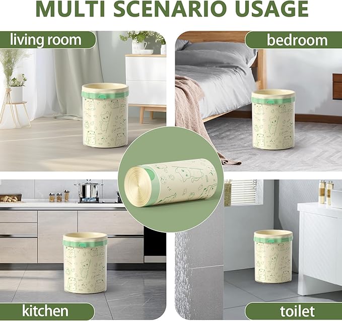 Trash bags, 4 Gallon Trash Bags Drawstring, Colorful & Portable Small Trash Bags with Cats & Mice Printed, Tear-Resistant Garbage Bags 4 Gallon for Bathroom Office Trash Cans, 32 Count