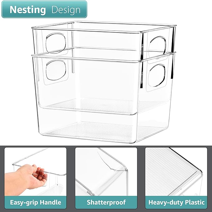 Sorbus Medium Clear Plastic Storage Bins for Shelves, Clothes, with Handle - Clear Storage Bins, Drawer, Shelf, Closet, Pantry, Fridge, Freezer Organizer Bins, Closet Organizers and Storage (8 pack)