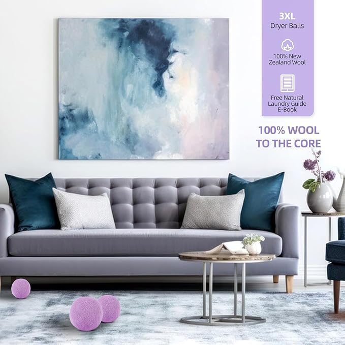 Wool Dryer Balls Handmade Purple XL Pack of 3,Organic Laundry Dryer Balls,100% New Zealand Wool Natural Fabric Softener,Reusable 1000 Loads,Wrinkles Free, Shorten Drying Time,Baby Safe.