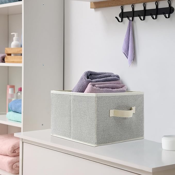 2 Pack Fabric Storage Baskets,11 inch Storage Cubes with Handles,Foldable Drawer Organizers Clothes for Shelves,Toys, Beige
