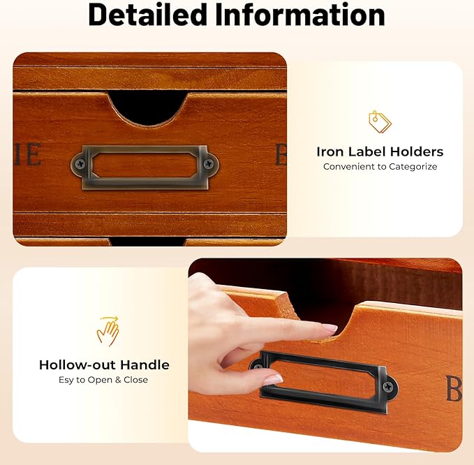 4PCS Card Catalog Desk Drawer Organizer,Wooden Vintage Apothecary Cabinet with 16 Drawers,Library Card Catalog Cabinet for Bedroom Home Office