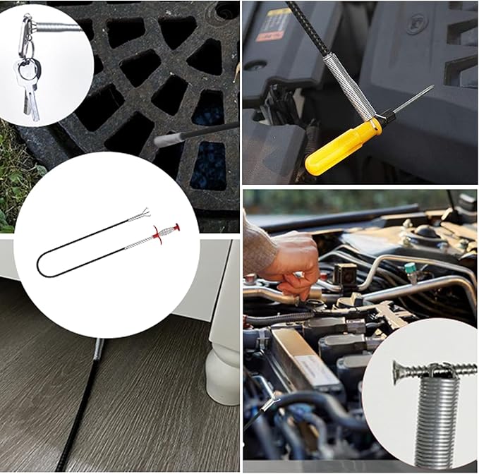 Drain Snake 116Inch, Unclog Drain Tool for Bathroom Sink, Shower, Bathtub, Car & Tight Spaces,Flexible Sink Snake Drain Cleaner Tool Set, Sink Declogger, Hair Puller from Drain