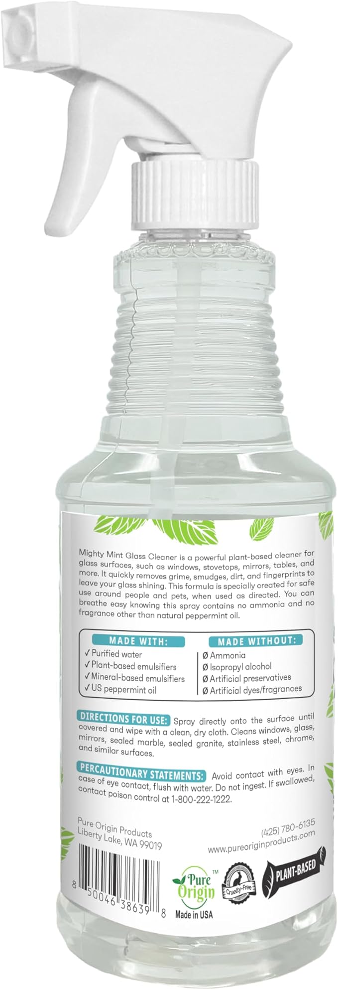 Mighty Mint Glass Cleaner, Ammonia-Free, Streak-Free Spray for Windows, Screens, Stovetop, Bathroom, Natural Peppermint Scent, 16oz