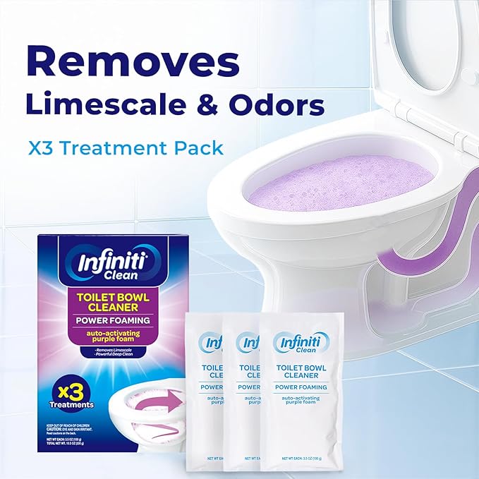 Foaming Toilet Bowl Cleaner – 10.5oz Auto-Activating Purple Foam, Removes Limescale & Odors, Lavender Scent, 3 Sachets