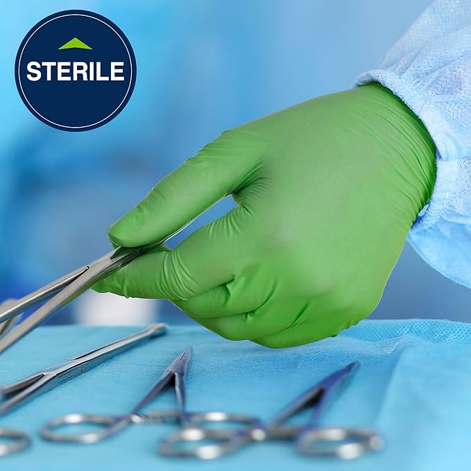 HALYARD Micro Surgical Gloves Sterile Polyisoprene Individually Wrapped Pairs Powder Free Medical Disposable Gloves, 7.9 mil, Size 9.0 XL, Green, SGL90090 (Box of 50 Pairs - 100 Total)
