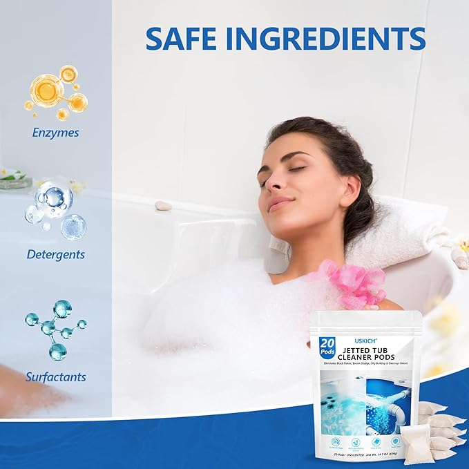 USKICH 20 Pods Jetted Tub Cleaner Bathtub- Jet Bathtub Cleaner,Jetted Tub Cleaning Solution Compatible with Spa Bath & Whirlpool,Septic Safe Bath Jet Scale and Residue Remover