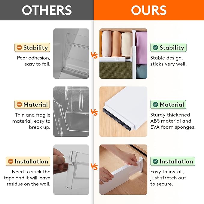 Lifewit 4 Pack Drawer Divider 4" High,11-17" Drawer Dividers for Clothes, Adjustable Clothing Drawer Organizers, Expandable White Dresser Drawer Separators for Bedroom, Bathroom, Vanity, Office