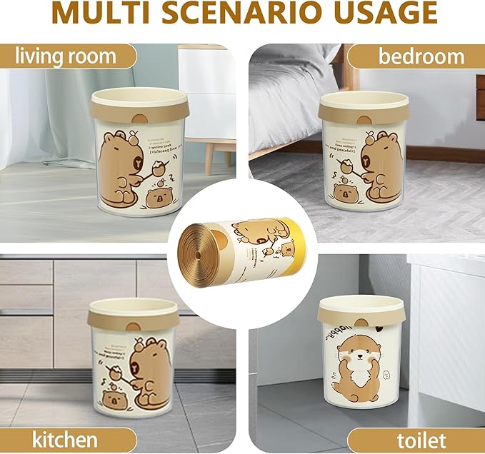 VOK 8 Gallon Trash Bags with Capybara Printed, Drawstring Medium Garbage Bags, Tear-Resistant & Leak-Proof Kitchen/Office Trash Can Liners, Trash Bags 8 Gallon with Secure Tie, 50 Counts