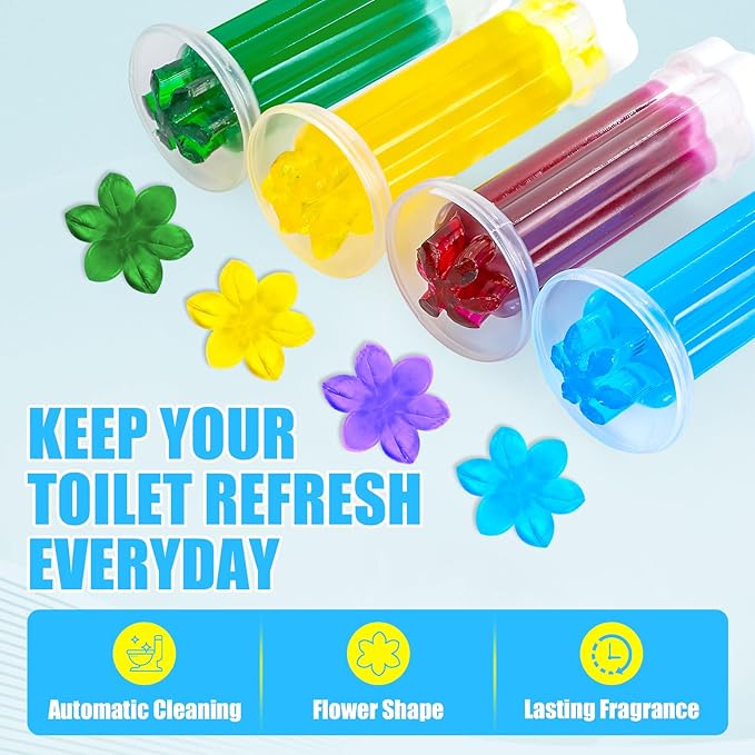 4 Pack Toilet Gel Stamp, 48 Stamps 4 Kinds Of Scent Toilet Bowl Cleaner Gel, Long-Lasting Flowers Shaped Bathroom Freshener, Keeps Toilet Fresh Fragrant and Clean
