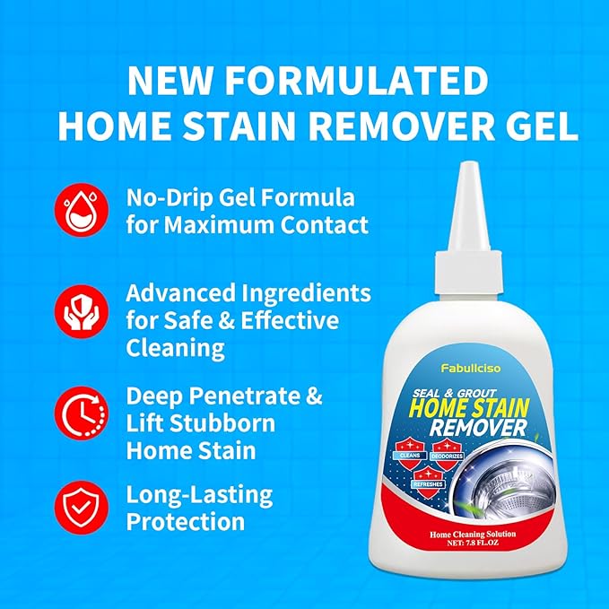 Home Stain Remover Gel – Stubborn Stain Cleaner No Harsh Scrubbing Required (Front Loader Washing Machine Seal Washing Machine Seals, Sinks & Tiles | No-Slip Formula | 5H Penetration)