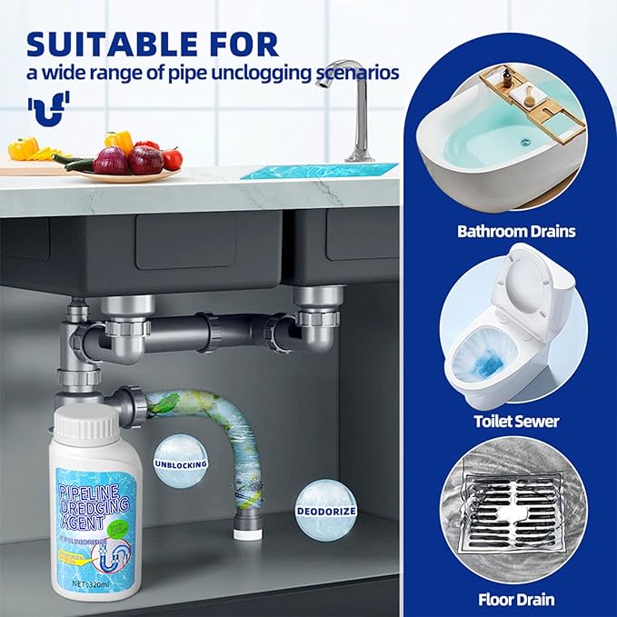 Liapu 2pcs Drain Clog Remover, Pipeline Dredging Agent, Powerful Quick Cleaning Drain Toilet Cleaner Tool, Unclog Toilet Clog And Kitchen Sink Pipe Unblocker Powder