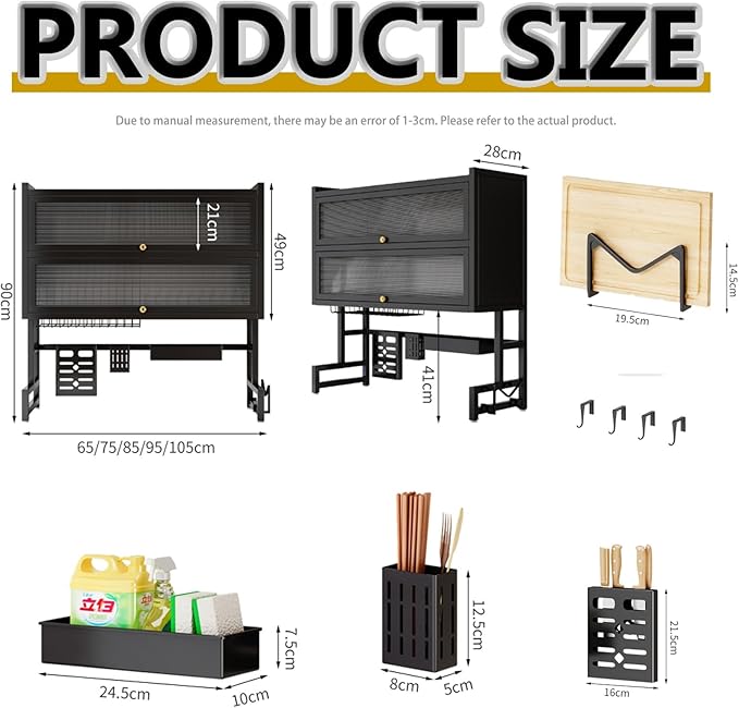 Over The Sink Dish Drying Rack Space-Saving 3 Tier with Cover Dish Rack with Dustproof Cover and Knife Holder Large Capacity Kitchen Organizer for Plates, Bowls, and Pots(White,75cm)