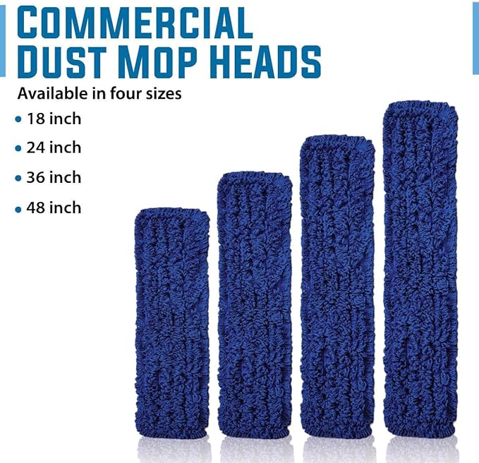 KLEEN HANDLER 6 Pack of 18 Inch Microfiber Dust Mop, Large Washable Commercial Mop Head Replacement, Sweeper, Janitorial Dust Mops, Blue