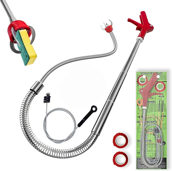 Toilet Auger/Drain Clog Remover Tool Kit-1PCS Toilet Snake Grabber,2PCS Drain Snake Hair Remover&1PCS AC Drain Line Cleaner Tool for Blocking and Cleaning Toilets, Kitchen Sinks, Bath Tubs and Sewers