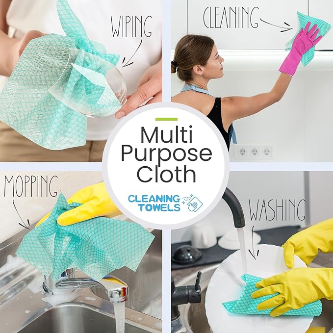 Tioncy 300 Pcs Disposable Dish Cloths for Kitchen Disposable Cleaning Cloth and Towels Handy Cleaning Wipes Disposable Rags for Kitchen and Office(Green)