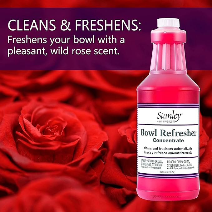 Stanley Toilet Bowl Cleaner & Deodorizer Concentrate 32 oz – Wild Rose Scent – Septic‑Safe Bowl Refresher – Cleans Stains & Residue with Each Flush (Pack of 4)