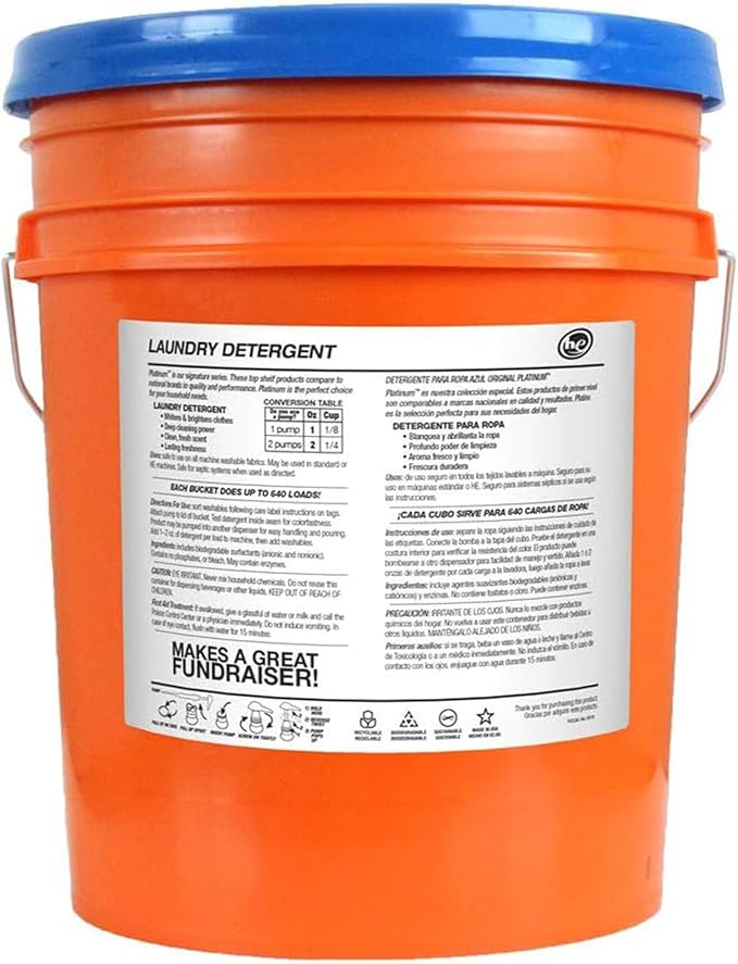 Ultra Fresh 5 Gallon Liquid Laundry Detergent Washing Soap for All Machine Types, 6X Platinum, Up to 640 Loads, Sport Odor & Stain Remover