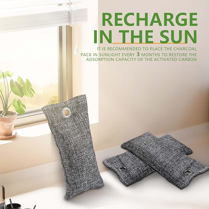 WSSROGY 4 Pack Activated Charcoal Odor Absorber, Bamboo Charcoal Air Purifying Bags Odor Eliminator Air Freshener Deodorizer for Shoe, Closet, Car, Basement