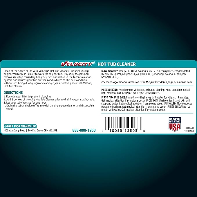 Velocity Hot Tub Cleaner – 2 Uses Per Bottle. Spa Cleaner, Removes Buildup for Instant Clear Water