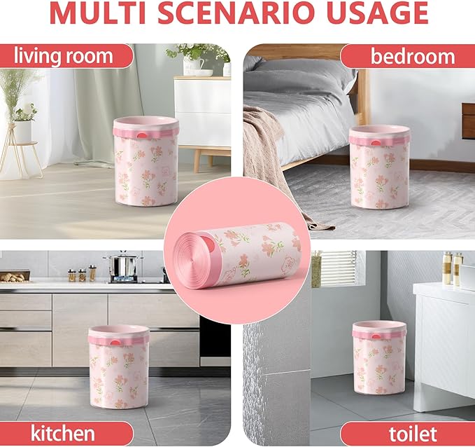 Trash bags, 4 Gallon Trash Bags Drawstring, Colorful & Portable Small Trash Bags with Lily Printed, Tear-Resistant Garbage Bags 4 Gallon for Bathroom Office Trash Cans, 30 Count