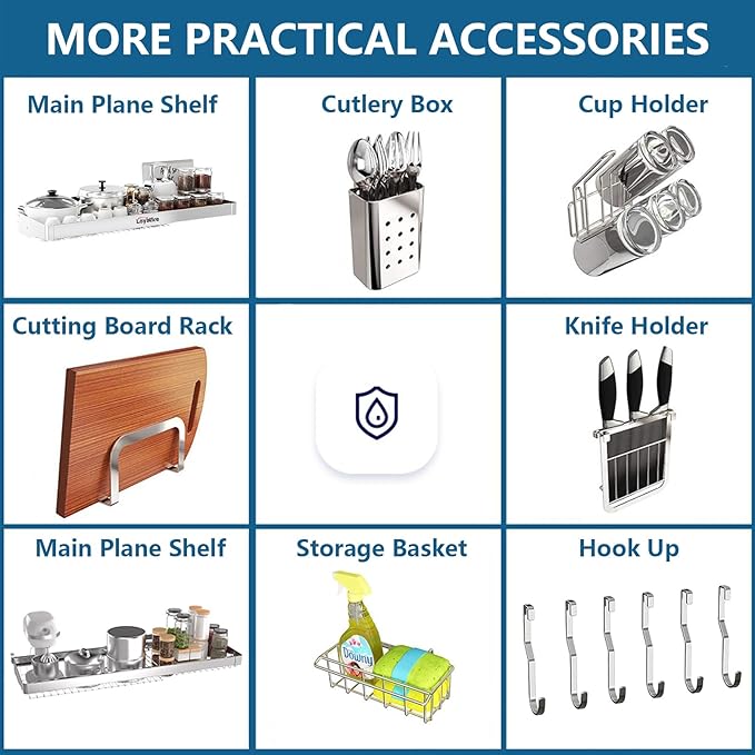 Over Sink Dish Drying Rack, 3 Tier Adjustable Length (20.87'' to 37.6'') Full Stainless Steel Large Storage Kitchen Dish Rack, Expandable Drainer Shelf Rack with Multifunctional Organizers