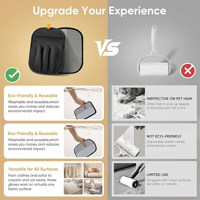 Pet Hair Removal Glove for Cats & Dogs Five-Finger Electrostatic Pet Hair Remover Glove for Clothing, Couch, Carpet, Furniture, Great Alternative to Pet Lint Roller