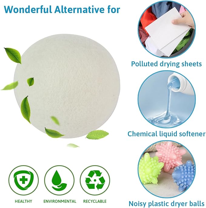 Wool Dryer Balls Fabric Softener Ball, Laundry Ball Reducing Clothing Wrinkles, Saving Drying Time, White(Pack of 3)