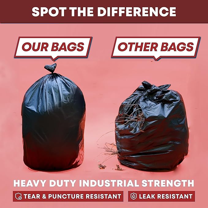 55-60 Gallon Trash Bags Heavy Duty | 100 Count | Large Black Garbage Bags for Outdoor, Leaf, Commercial Use | Fits 50 Gallon, 55 Gal, 60 Gal Trash Cans