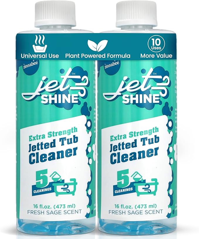 Jetted Tub Cleaner for Jacuzzi, Bathtubs, Whirlpools - Pack of 2, 16oz Sage Scented Jacuzzi Tub Cleaner to Help Clean Dirt and Soap Buildup, 5 Cleanings per Bottle