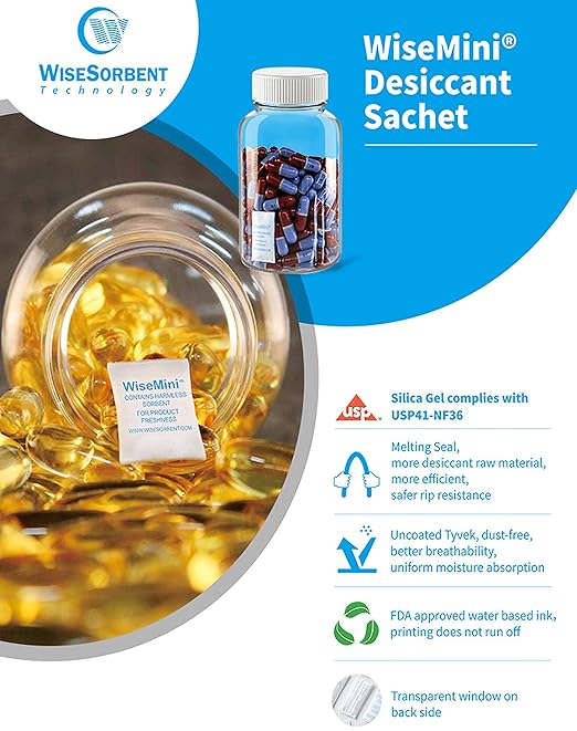 0.5 Gram 2000 Pack Silica Gel Packs, Dessicant Packets, Moisture Absorbers for Food Storage, Food Grade Desiccant Dehumidifiers, WiseMini